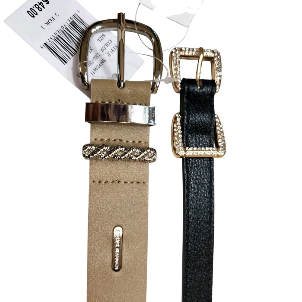New With Tags Steve Madden Size XL Women's Belts Black W/ Rhinestones And Beige